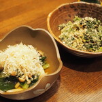 新宿 うなぎ菊川 - 柚子びたし＆ほうれん草ゴマ和え