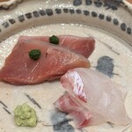 大阪天満宮 鮨とよなが - お造り　加太の鯛、ヤイトガツオ