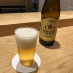 鮨 一二郎 - いただいたお酒はサッポロ赤星で乾杯からの〜