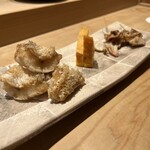 鮨 一二郎 - さらに甘鯛松笠揚げ！美味しい❤️お凌ぎの玉と北海道産のホッキ串。