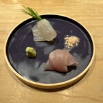 鮨 一二郎 - ヒラメとザコシのお造り。