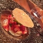 北新地Koutaro - 苺とマスカルポーネに不思議なプチプチ食感のデザート♡