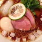 紫 くろ喜 - スープ一滴まで飲み干せる味玉鴨そば細麺 2014.2撮影
