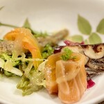 しょくさい 花器楽 - ワカサギの南蛮漬け、サーモンのマリネ、鰻のゼリー寄せ