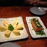 ねぎぼうず - 最初に定番の明太卵焼きと厚揚げのネギまみれ。