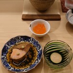 日本橋蛎殻町 すぎた - 鮟肝､いくら味噌漬け､新政 貴醸酒 陽乃鳥