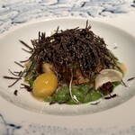 レストラン ラリューム - 芹のリゾットに愛知県産鰻の白焼きを乗せて　2種の黒トリュフのソースで
