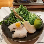 玄斎 - 伝助穴子にたいら貝､根付きの芹に壬生菜