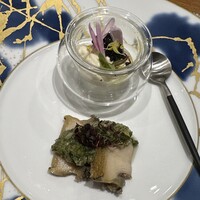 フレンチレストラン I.Hara - 河豚の白子、キャビア　煮鮑、ラビゴットソース