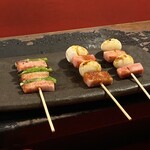 牛串焼き 新羅 - アスパラ　うずらベーコン