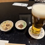 日本ばし やぶ久 - エビスビールとお通し