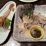 函館 開陽亭 すすきの総本店 - ボタンエビ1100円　あわび刺身2480円