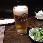うなぎ 平八 - ビールとお通しの枝豆