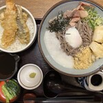 Sojibō Nara Family店 - 「大海老天丼と選べるそばの定食」大盛り+揚げ餅