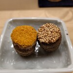 日本橋蛎殻町 すぎた - 先付　海老芋の衣被ぎ（唐墨、白胡麻）