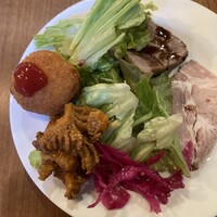 アカミヤコウシ - 【野菜と前菜盛り合わせ】
                    糸島直送！！有機野菜のサラダと自家製の肉前菜＆ラぺとマリネ