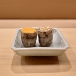 日本橋蛎殻町 すぎた - 海老芋の衣被 左:からすみ､右:胡麻