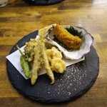 宇久 - 揚げ物(牡蠣フライ、ワカサギ、白子、鱧、ししとう)