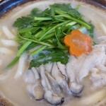 うどん はるかぜ - 牡蠣と豚バラとせりの鍋焼きうどん