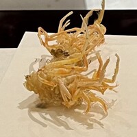 天七 - ・才巻海老の足…カリカリとした食感、香ばしく揚げられており、独特の風味があった。天ぷらの前菜として最適。