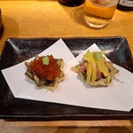 天ぷらとワイン 小島 - とりあえず…ということで、カナッペを。