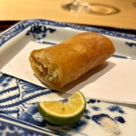 眞善美 - 春巻き　鹿児島早掘り筍　唐墨　板餅　山椒塩