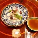 是しん - 向付け(ふぐのてっさと白子)