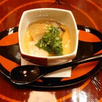 是しん - 先付(茶碗蒸し、たら白子、かに、あわび、菜の花)