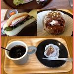 味遊ｃａｆｅ - フォカッチャサンド＆珈琲ミルク餅＆焼きプリン