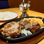 ステーキ宮 - 宮ハンバーグ＆ひとくちてっぱんステーキ(超宮のタレ)