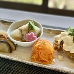 一路堂カフェ - 精進カキフライ・キャロットラペ・五目きんぴら・煮物