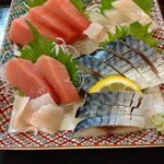 ろばた焼つきじ - 中トロ、ヒラメ、しめ鯖のお刺身