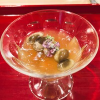 銀座 きた川 - 海老、ウニ、コンソメジュレ、鞍掛豆