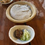 鯨荘 塩町館 - 焼畑そばがきと薬味のそば味噌とネギ