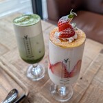 うのまち珈琲店 - クリームブリュレの季節のパフェ　1,100円　と宇治抹茶ラテ　700円