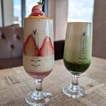 うのまち珈琲店 - クリームブリュレの季節のパフェ　1,100円　と宇治抹茶ラテ　700円