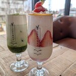 うのまち珈琲店 - クリームブリュレの季節のパフェ　1,100円　と宇治抹茶ラテ　700円