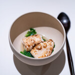 レストラン オオツ - 2025.1 天然トラフグ白子とプチヴェール入り帆立貝スープ