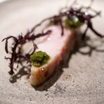 レストラン オオツ - 2025.1 いわき梅田水産エドアブラザメ ゆずもファーム産オゼイユ入りタプナード マスタードリーフ