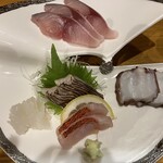 鮨と地魚料理 さかな倶楽部 たっぱん - お刺身は鯖、タコ、キンメ、何とかカマス、スルメイカ