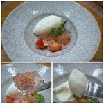 中華 大しげ - ＊アイスは軽い食感、甘さ控えめで食後に頂くとスッキリしていいですね。 ＊苺ちゃんも甘いこと。