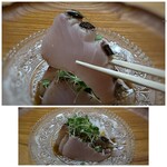 中華 大しげ - ＊九州の鰆は絶品だと思っていますので、唐津の「鰆」も美味しいこと。 ジャオマーソースもいいお味で、和風の鰆炙りが中華に変身しています。