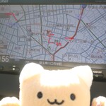 モモ - 店舗位置（カーナビ画面，ノースアップ）※駐車場所と店舗までの道のりを図示，ぴーにゃっつ