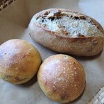 天然酵母パンころころ - くるみパン（ライ麦入り）大  230円、ぶどうパン110円✕2