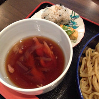 瓦町どら鴨 - プラス100円でおにぎりと卵焼き  つけ汁
