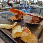 中義水産 - 三種盛合せの「アッパ貝 (桧扇貝)と、カットしたイカ様」