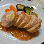 キッチン ブルー グローブ - 反対側から、白ワインと苺とバーブのソースはタップリ