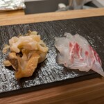 すし割烹 すし処 一会 - 刺し身でもらった「鯛・ツブ貝」
