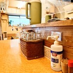 らぁめん 一福 - カウンター右端から、テーブル席方向。