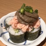 吟醸マグロ - あて巻き。ズワイガニとカニ味噌！